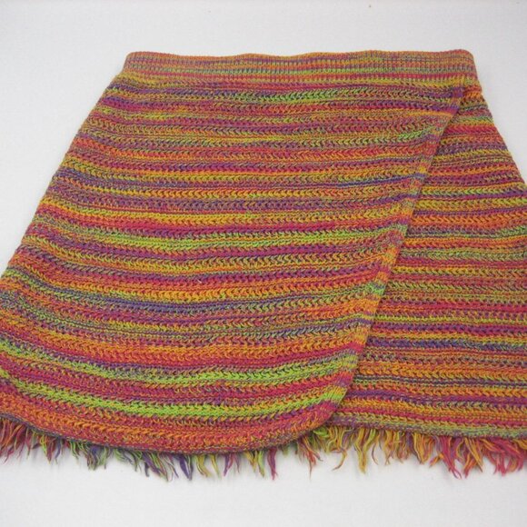 Knitted Mini Skirt Scoop Medium Size 8 - 10 Stripes Colorful Fringe - Picture 3 of 11